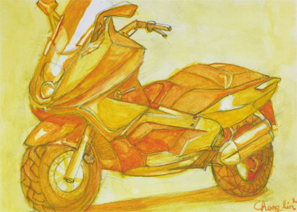 my first watercolor painting experience: watercolor painting a Motorcycle by Cheng-Chieh Lin, a proud student of Yong Chen
