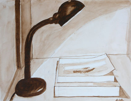 my first watercolor painting experience: watercolor painting of my study desk by Ada Mai, a proud student of Yong Chen