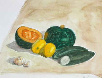 my first watercolor painting experience: watercolor painting of vegetables by Ada Mai, a proud student of Yong Chen