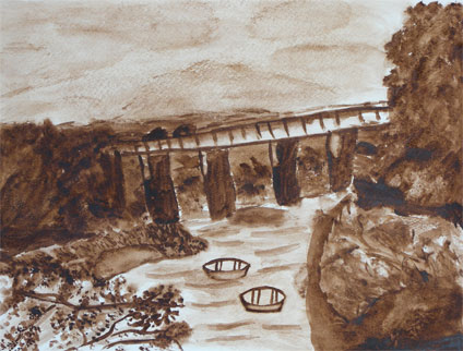 my first watercolor painting experience: watercolor painting of a bridge by Phuong Thi Nguyen, a proud student of Yong Chen