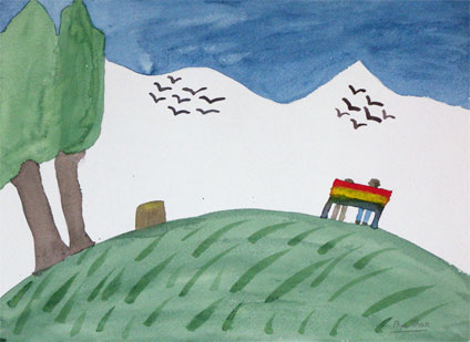 my first watercolor painting experience: watercolor painting of peaceful view by Phyu Than, a proud student of Yong Chen