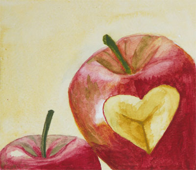 my first watercolor painting experience: watercolor painting of apple by Haipeng Xu, a proud student of Yong Chen