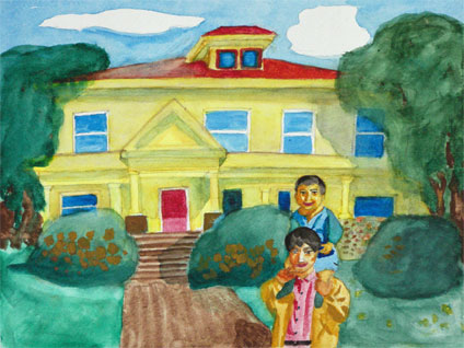my first watercolor painting experience: watercolor painting of Portrait and my house by Haipeng Xu, a proud student of Yong Chen