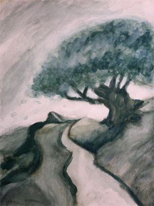 my first watercolor painting experience: watercolor painting of a Tree in the country road by Xiao Dan Zhao, a proud student of Yong Chen