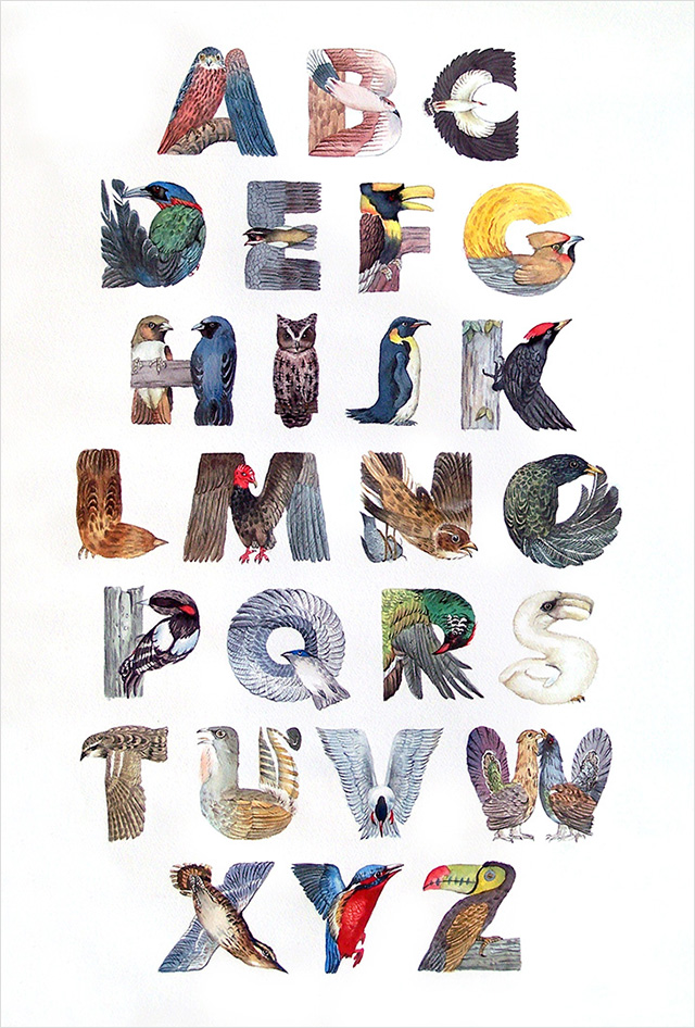 Alphabet poster with Birds in Watercolor by Yong Chen